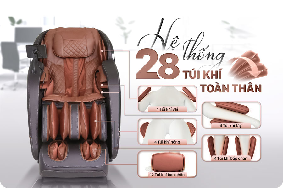 Hệ thống túi khí toàn thân của ghế massage CZ128