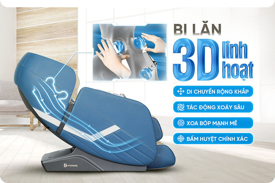 ghế massage FUJILUX YK0201 còn được trang bị bi lăn 3D riêng vô cùng linh hoạt