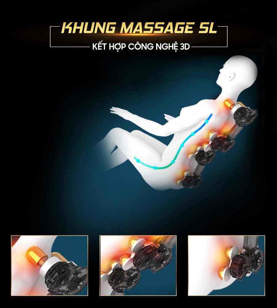 Khung massage SL trên ghế FJ 686 được cải tiến vượt trội hơn so với khung massage thông thường