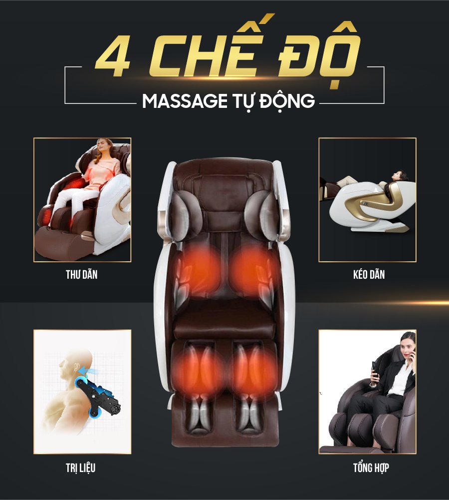 4 chế độ massage tự động trên ghế massage toàn thân cao cấp FJ 686