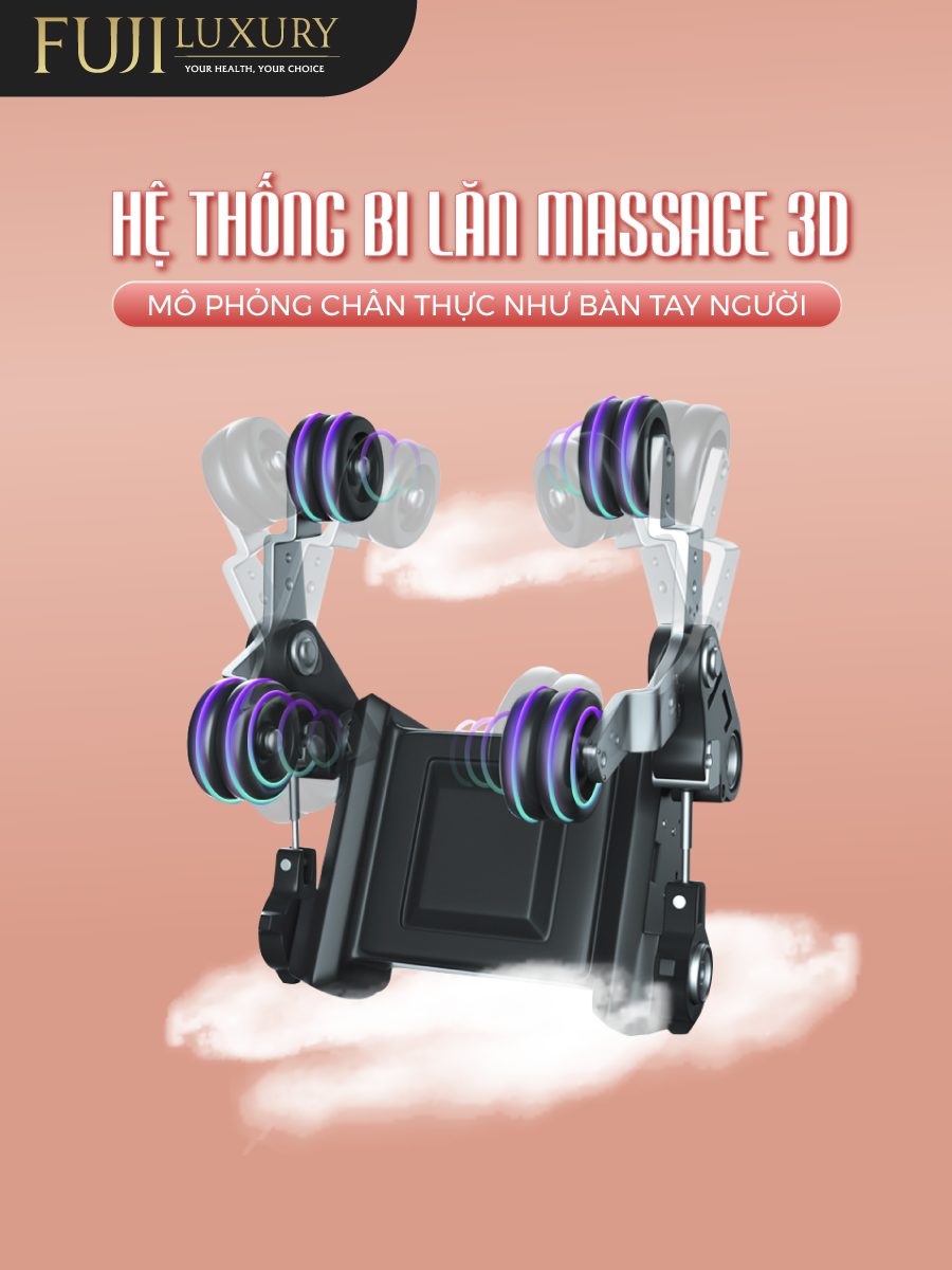Hệ thống bi lăn 3D có khả năng massage mở rộng ở nhiều phạm vi trên cơ thể