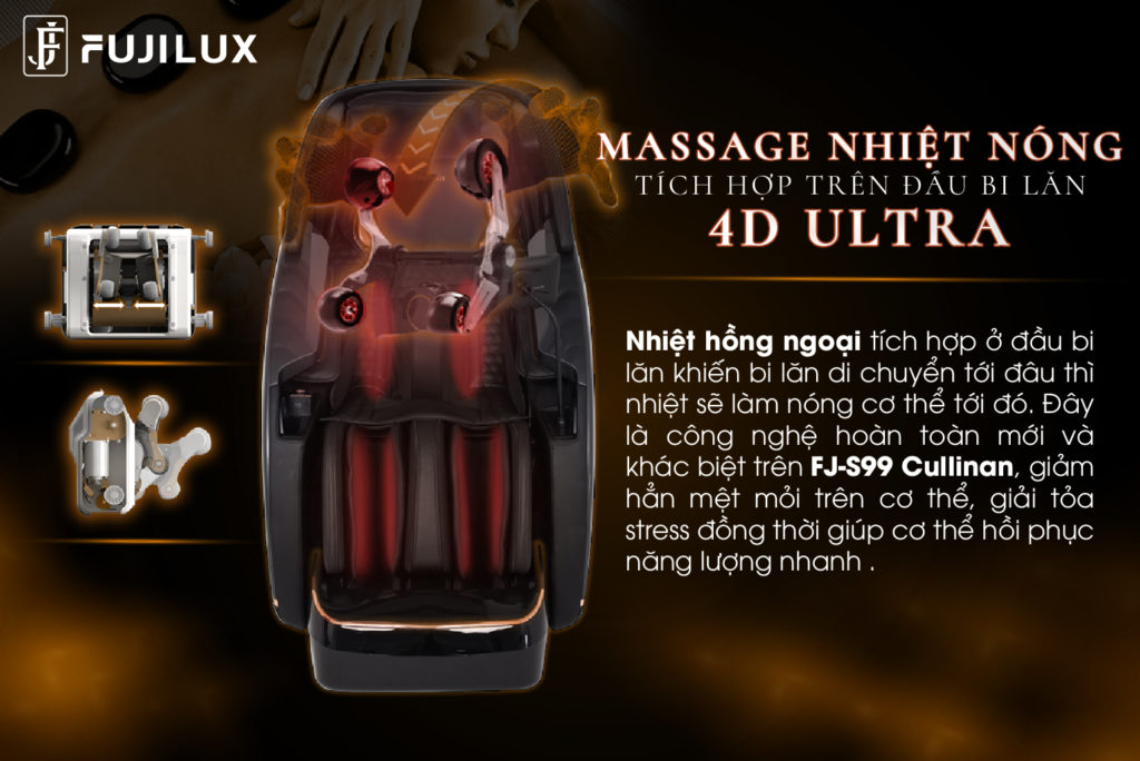 Bi lăn 4D Ultra tích hợp massage đá nóng độc quyền trên FJ-S99 Cullinan