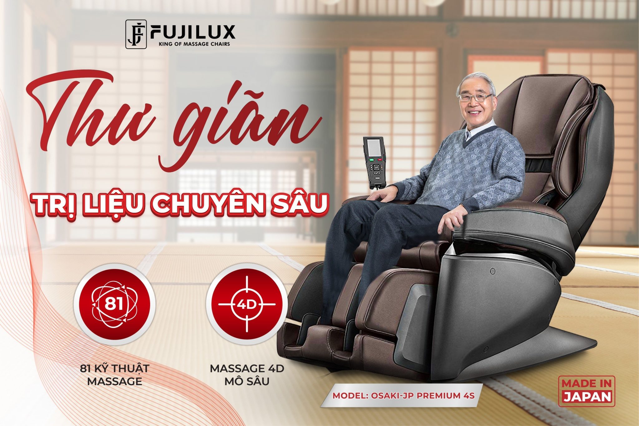 Ghế massage Nhật Bản Osaki - JP Premium 4S Japan - Thư giãn và trị liệu chuyên sâu